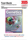 Test Bank for Genetics&colon; A Conceptual Approach&comma; 7th Edition by Pierce&comma; 9781319216801&comma; Covering Chapters 1-26 &vert; Includes Rationales  