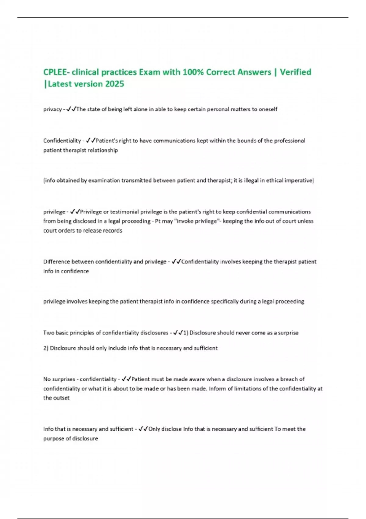 CPLEE- clinical practices Exam with 100% Correct Answers | Verified ...