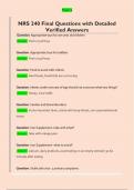 NRS 240 Final Questions with Detailed  Verified Answers 