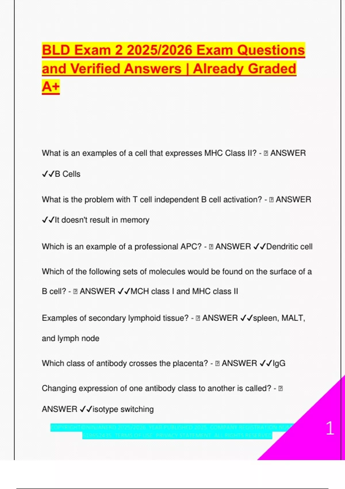 BLD Exam 2 – 2025/2026 Immunology Study Guide with Verified Q&A on ...