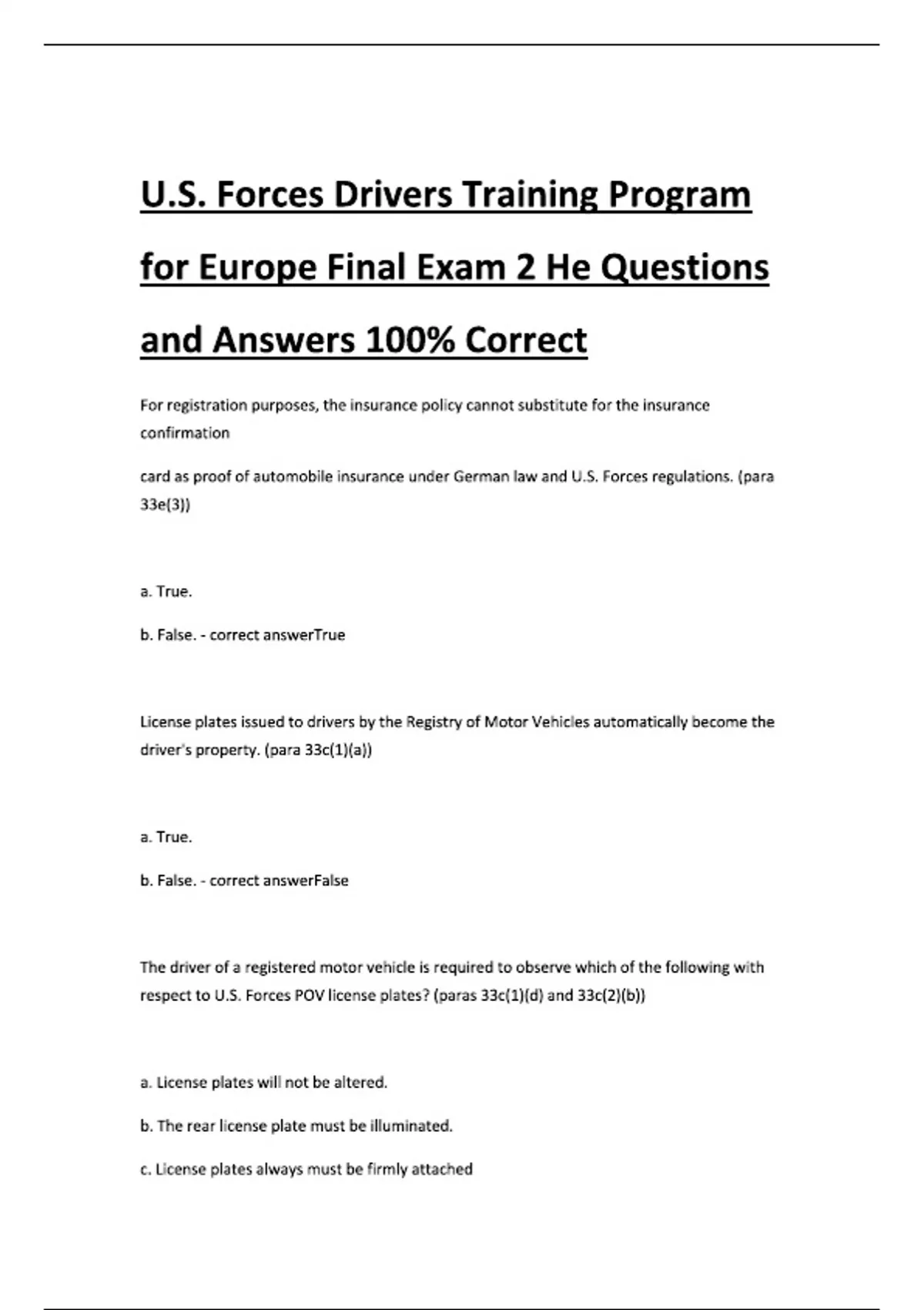 U.S. Forces Drivers Training Program for Europe Final Exam 2 He ...