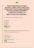 TEXAS PRINCIPLES OF REAL  ESTATE 1 FINAL EXAM&comma; PRACTICE  EXAM AND STUDY GUIDE NEWEST  2025 ALL IN ONE DOCUMENT  COMPLETE COURSE 160  QUESTIONS AND ANSWERS
