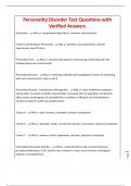 Personality Disorder Test Questions with Verified Answers