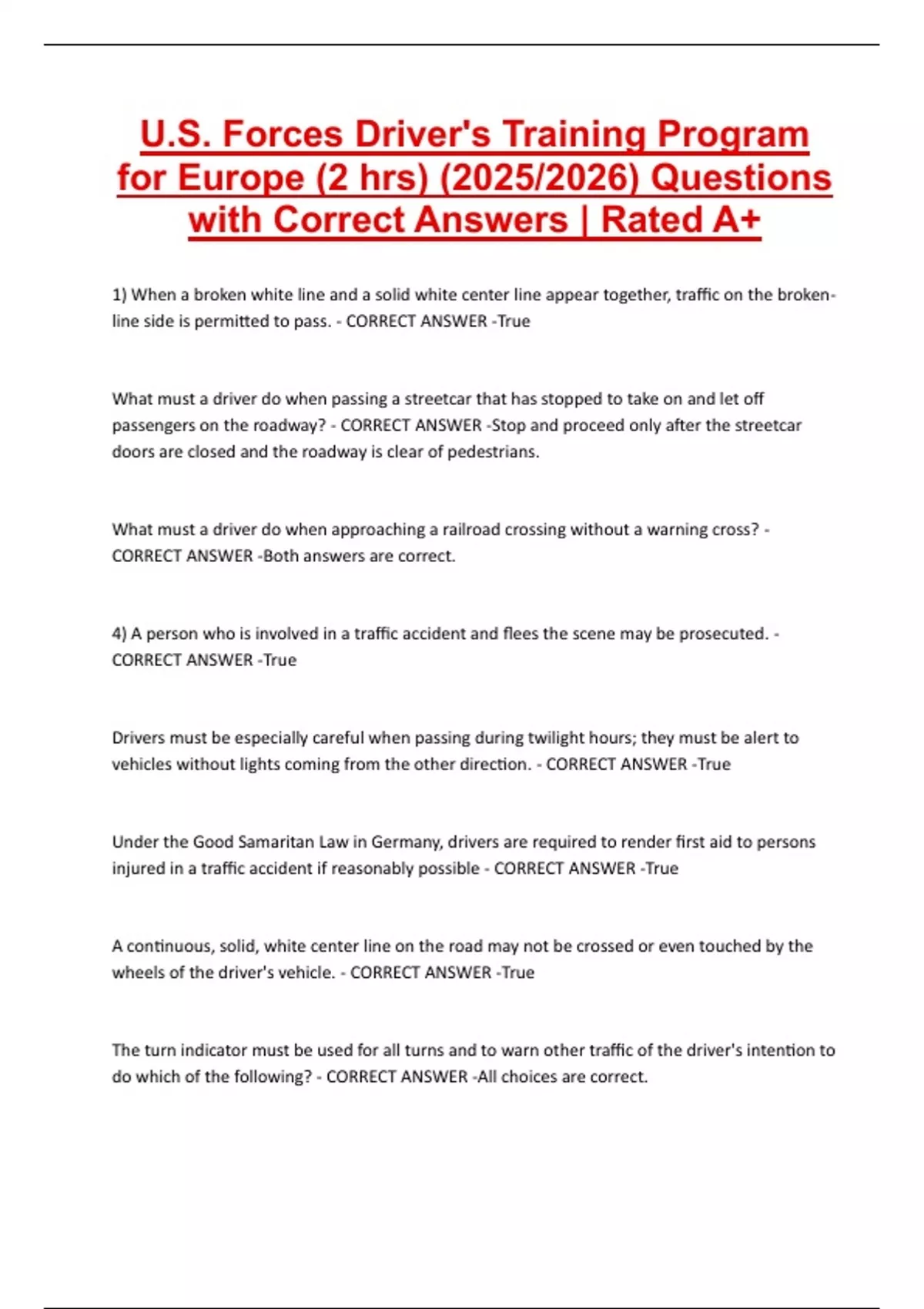 U.S. Forces Driver-s Training Program for Europe (2 hrs.) (2025/2026 ...