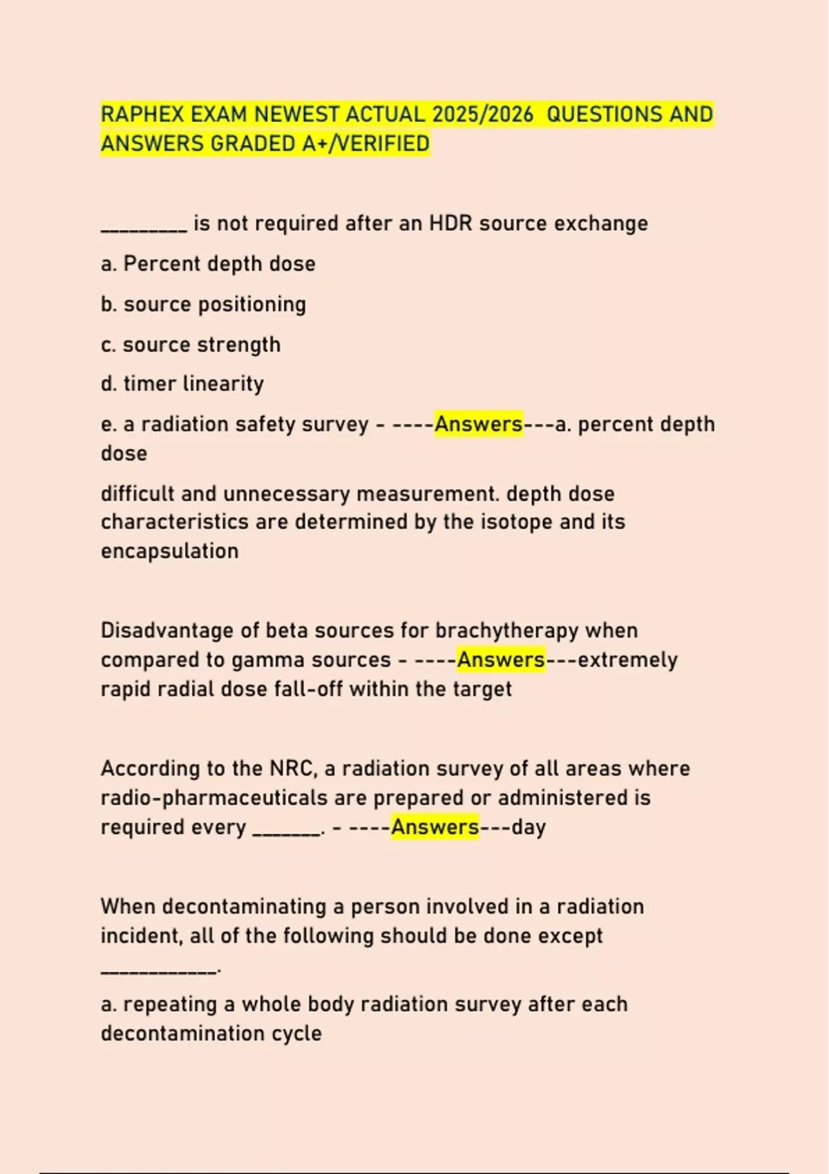 RAPHEX EXAM NEWEST ACTUAL 2025/2026 QUESTIONS AND ANSWERS GRADED A+ ...