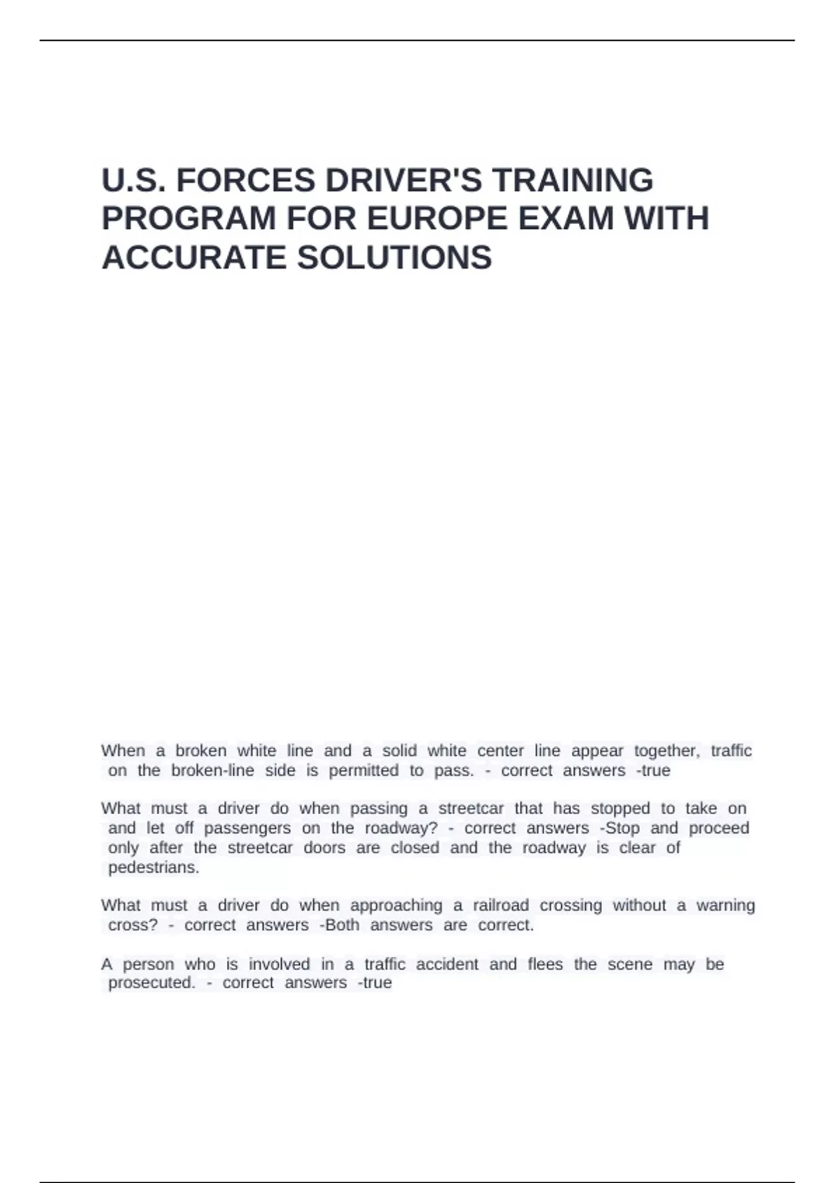 U.S. Forces Driver-s Training Program for Europe exam with accurate ...