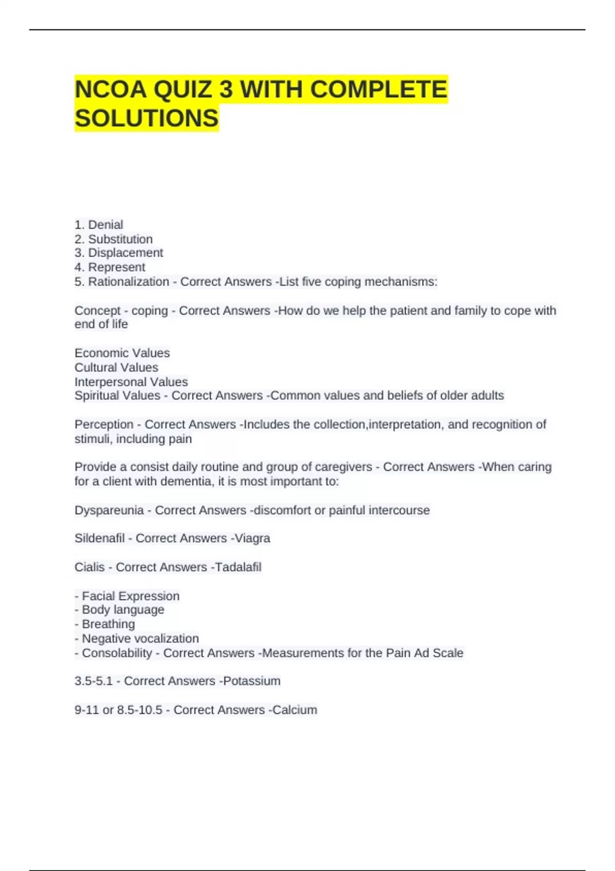 NCOA QUIZ 3 WITH COMPLETE SOLUTIONS - NCOA - Stuvia US