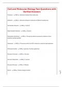 Cell and Molecular Biology Test Questions with Verified Answers