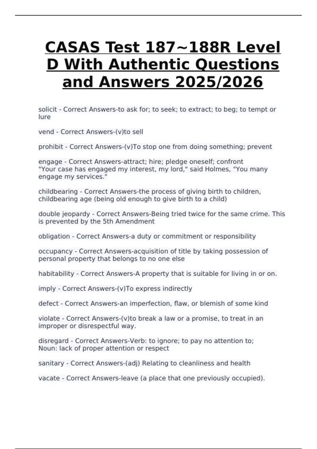 Casas Etests Example Question CASAS Test 187–188R Level D – With Authentic Questions and Answers ...