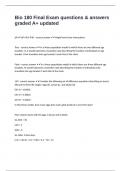 Bio 180 Final Exam questions & answers graded A&plus; updated 