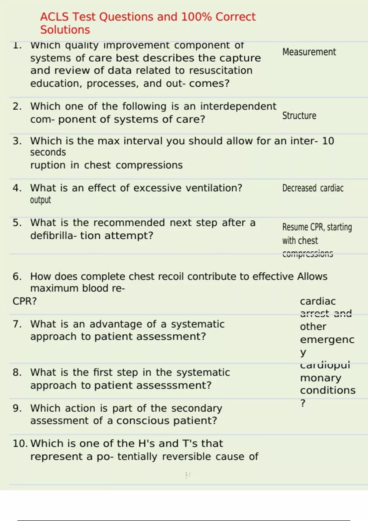 ACLS Test Questions and 100% Correct Solutions - Acls - Stuvia US
