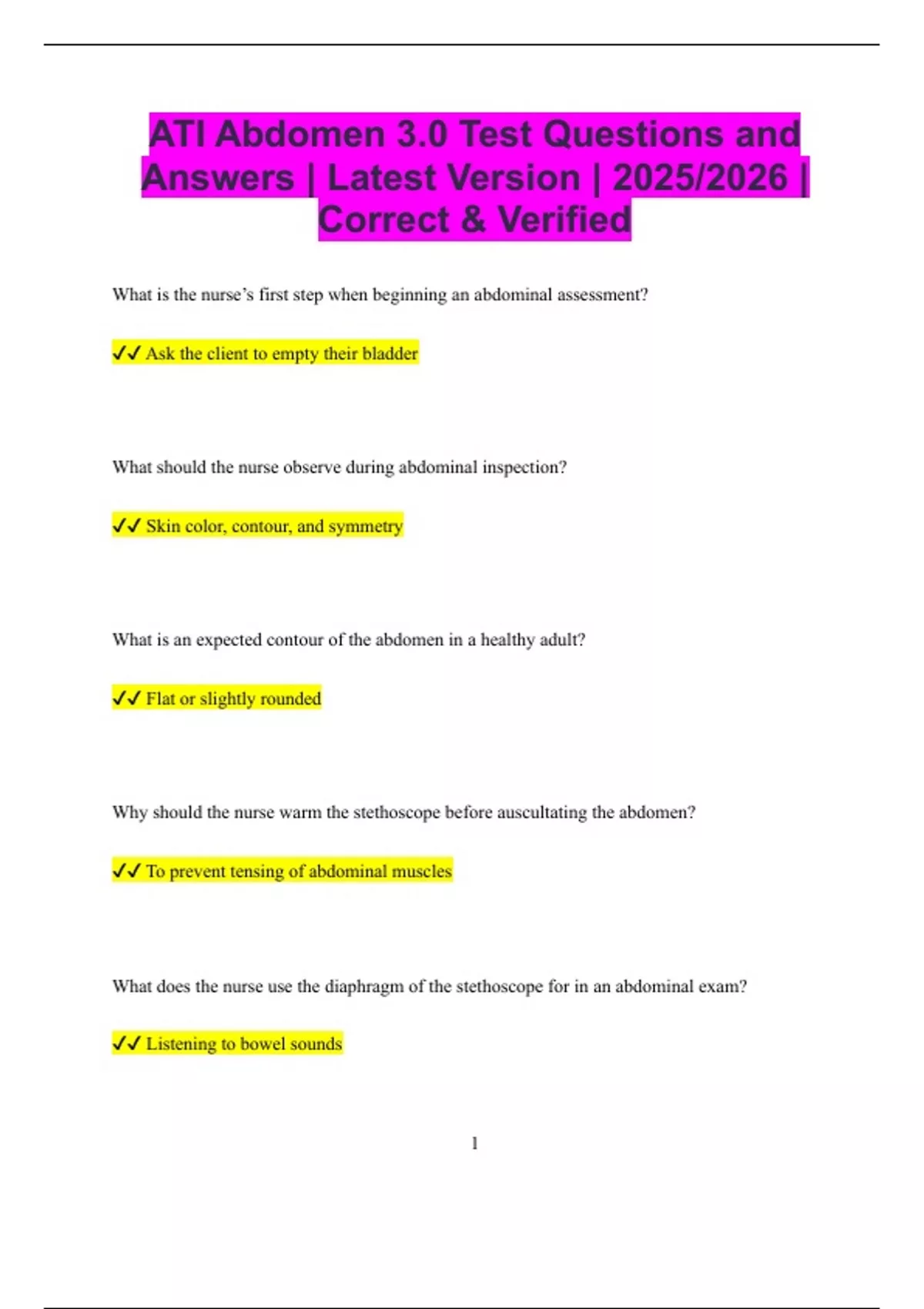 ATI Abdomen 3.0 Test Questions and Answers Latest Version 2025/2026(00)