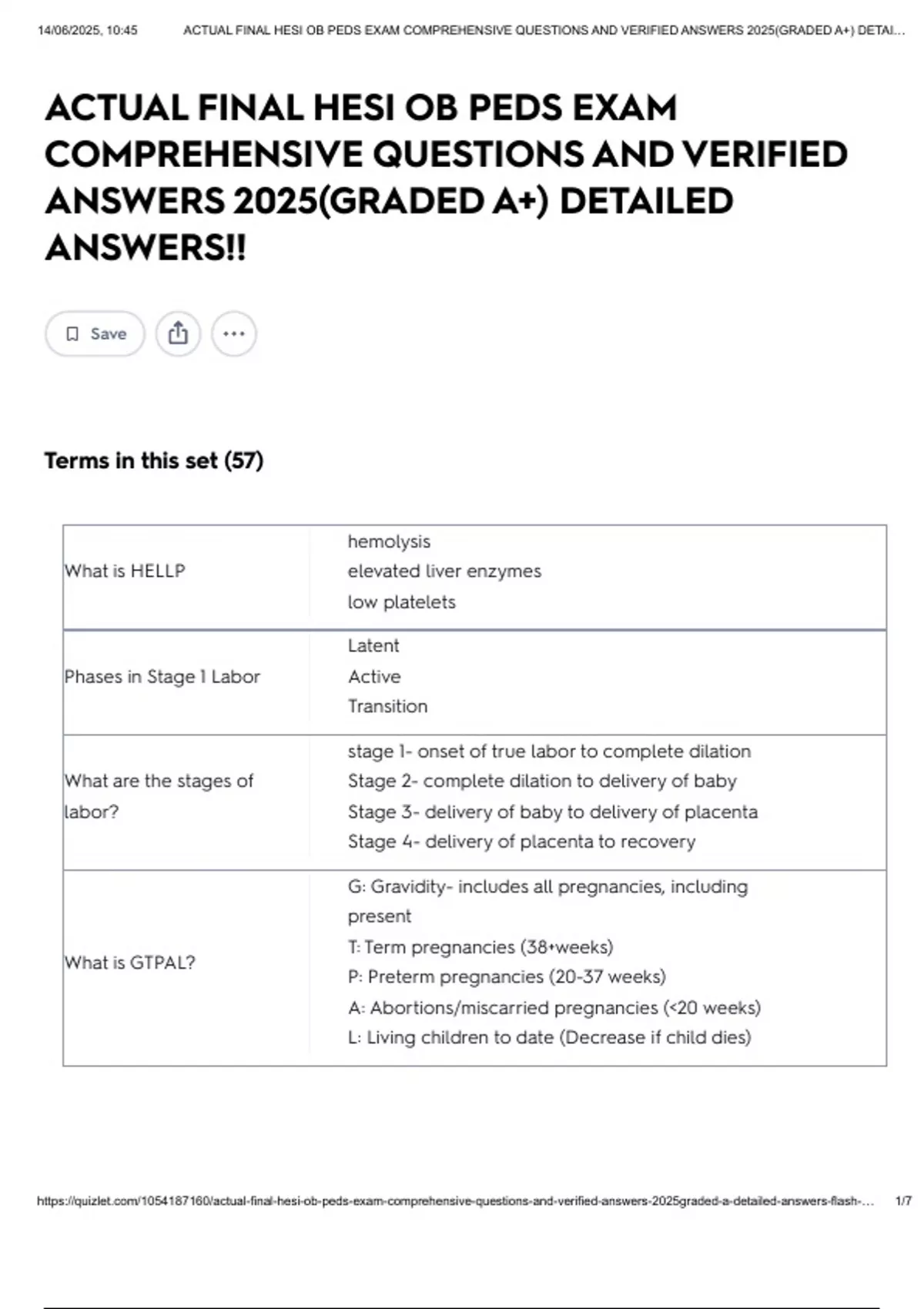 ACTUAL FINAL HESI OB PEDS EXAM COMPREHENSIVE QUESTIONS AND VERIFIED ...