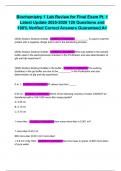 Biochemistry 1 Lab Review for Final Exam Pt&period; 1 Latest Update 2025-2026 120 Questions and 100&percnt; Verified Correct Answers Guaranteed A&plus;
