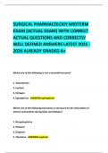 SURGICAL PHARMACOLOGY MIDTERM EXAM &lpar;ACTUAL EXAM&rpar; WITH CORRECT ACTUAL QUESTIONS AND CORRECTLY WELL DEFINED ANSWERS LATEST 2025 - 2026 ALREADY GRADED A&plus;