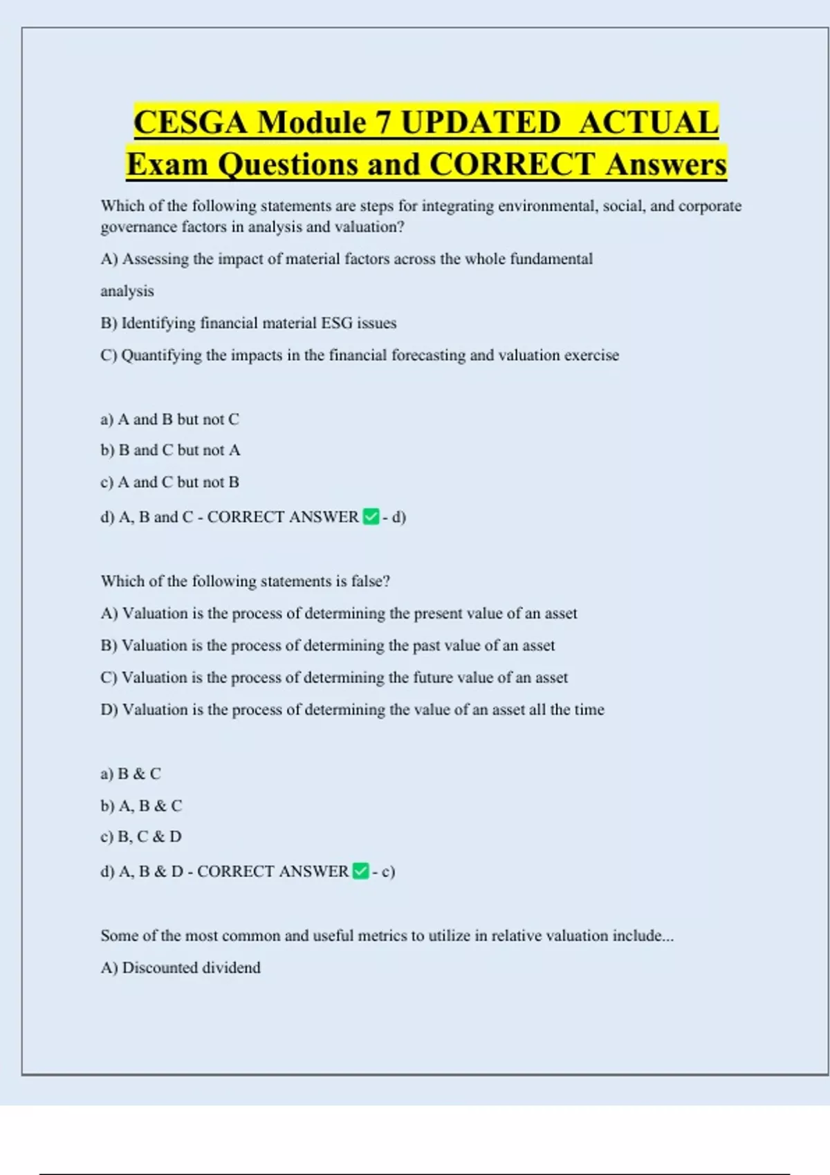 CESGA Bundled Exam Questions WITH CORRECT Answers - Stuvia US