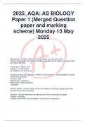 AQA AS Biology Paper 1 &lpar;Merged Question Paper & Mark Scheme&rpar; &ndash; May 2025 Exam Review and Answer Guide