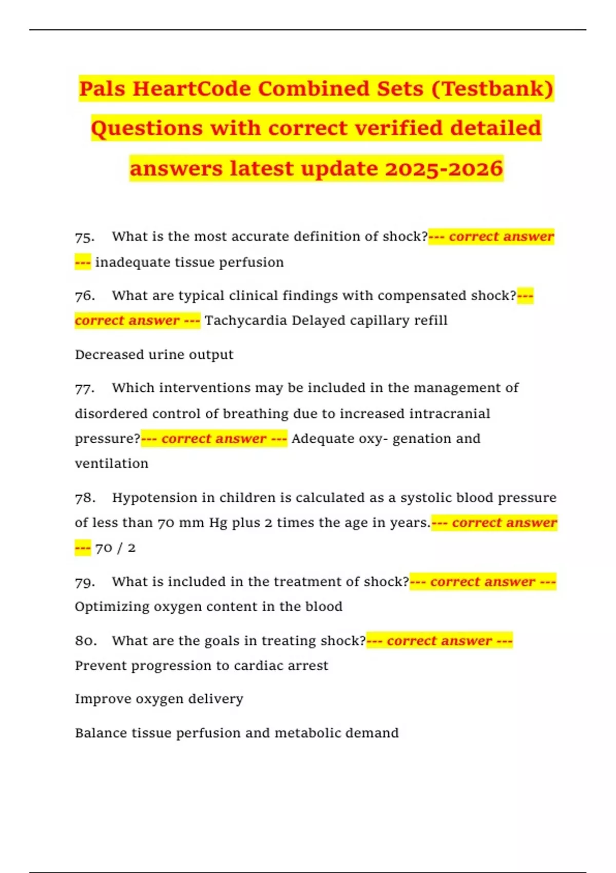 Pals HeartCode Combined Sets (Testbank) Questions with correct verified ...