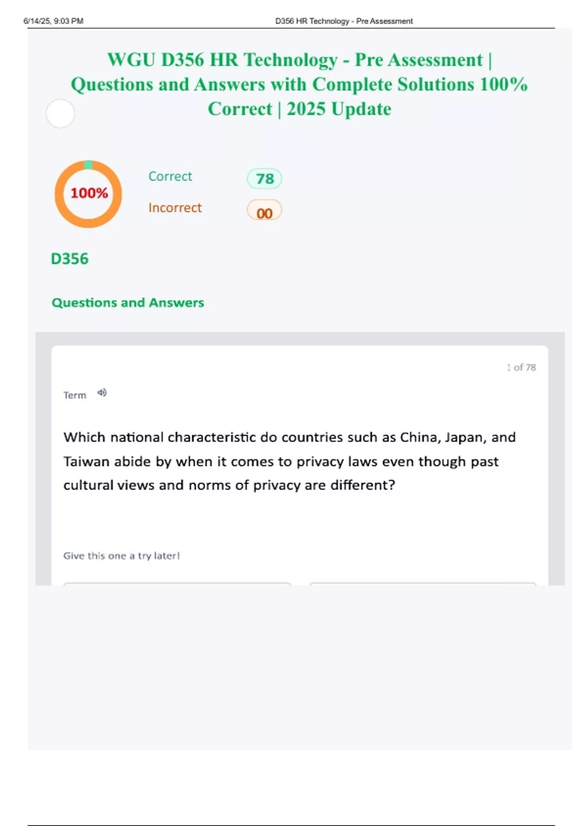 WGU D356 HR Technology - Pre Assessment | Questions and Answers with ...