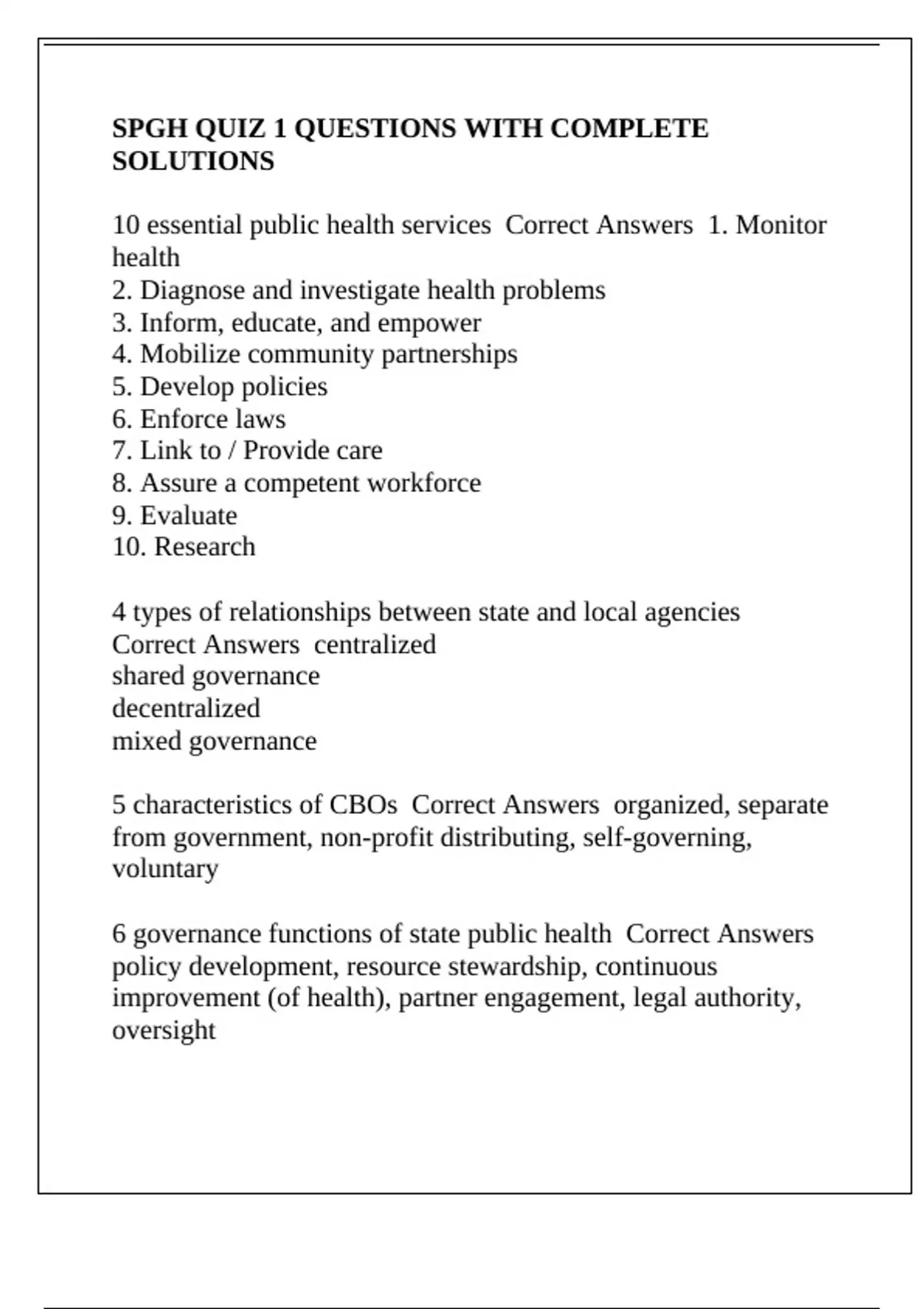 Spgh SPGH QUIZ 1 QUESTIONS WITH COMPLETE SOLUTIONS - SPGH - Stuvia US