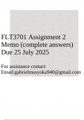 FLT3701 Assignment 2 Memo &lpar;complete answers&rpar;  Due 25 July 2025