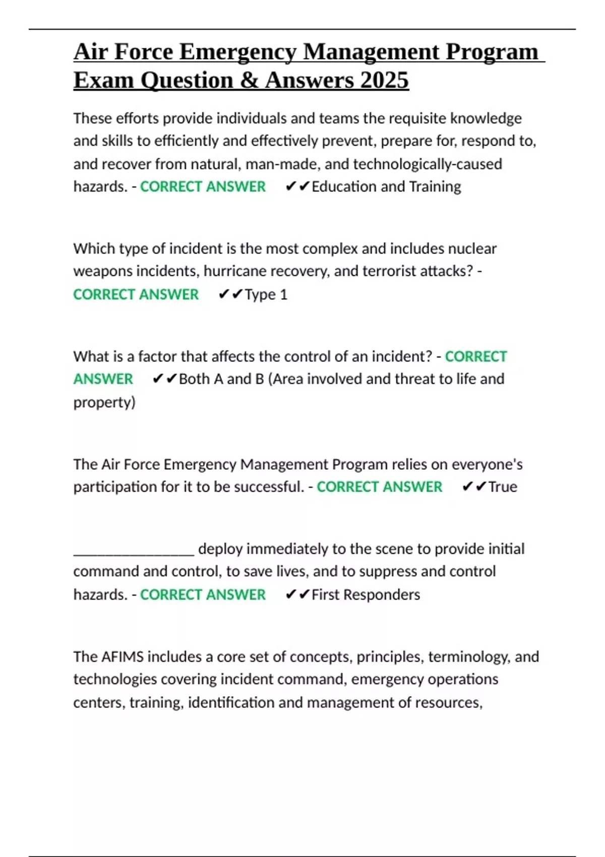 Air Force Emergency Management Program Exam Question & Answers 2025 ...