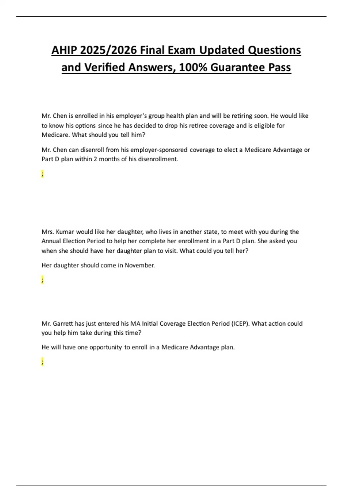 AHIP 2025/2026 Final Exam Updated Questions and Verified Answers, 100% ...