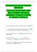 NUISANCE WILDLIFE CONTROL OPERATOR PRACTICE EXAM QUESTIONS WITH CORRECT DETAILED ANSWERS &vert; ALREADY GRADED A&plus;<RECENT VERSION>