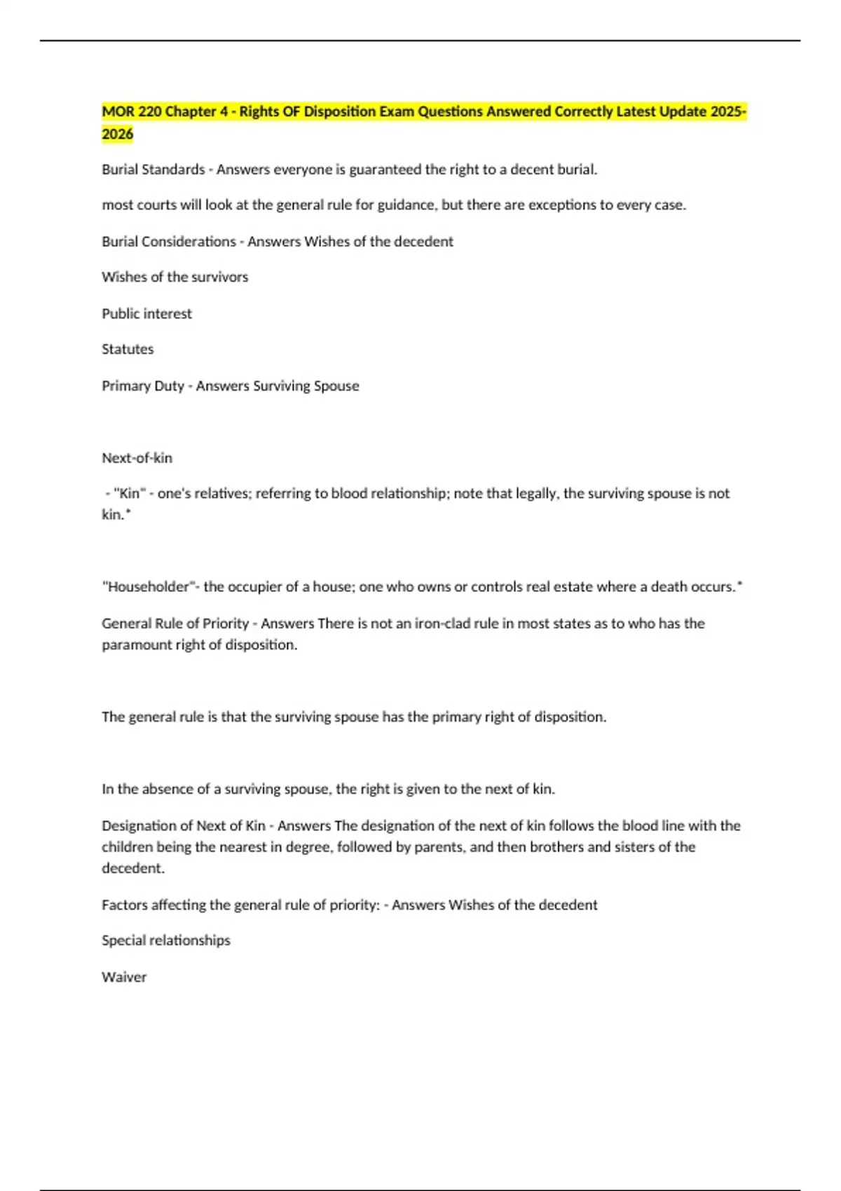 MOR 220 Chapter 4 - Rights OF Disposition Exam Questions Answered ...