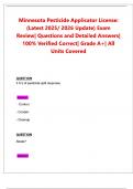 Minnesota Pesticide Applicator License&colon; &lpar;Latest 2025&sol; 2026 Update&rpar; Exam Review&vert; Questions and Detailed Answers&vert; 100&percnt; Verified Correct&vert; Grade A&plus;&vert; All Units Covered