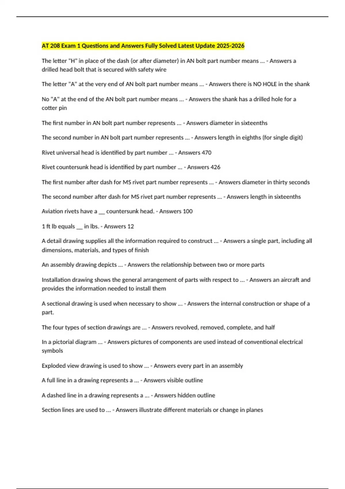 AT 208 Exam 1 Questions and Answers Fully Solved Latest Update - AT 208 ...