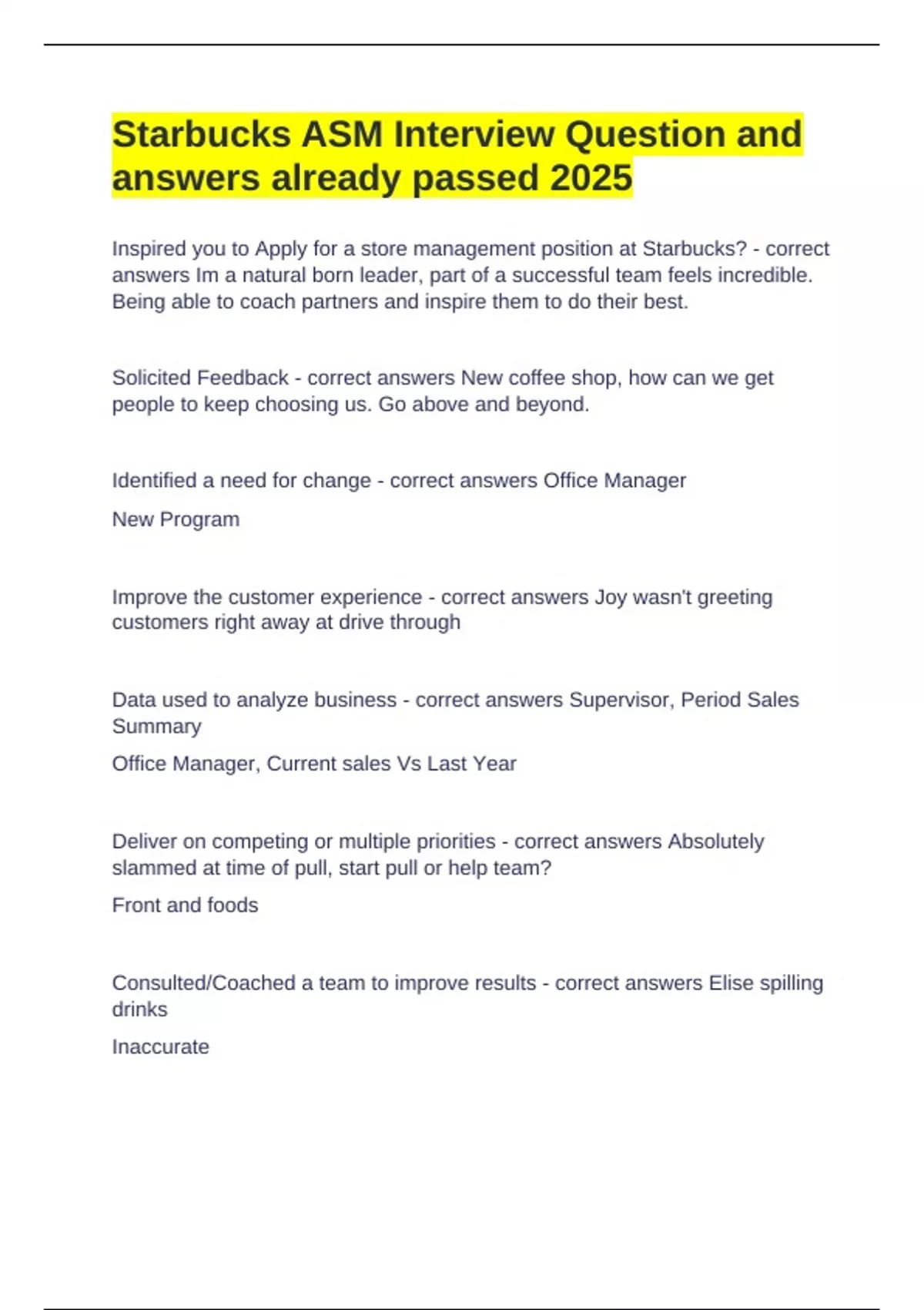 Starbucks ASM Interview Question and answers already passed 2025 ...