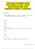 PORTAGE LEARNING CHEM  210 EXAMS 1-8 AND&Tab;FINAL  EXAM QUESTIONS AND  VERIFIED CORRECT ANSWERS