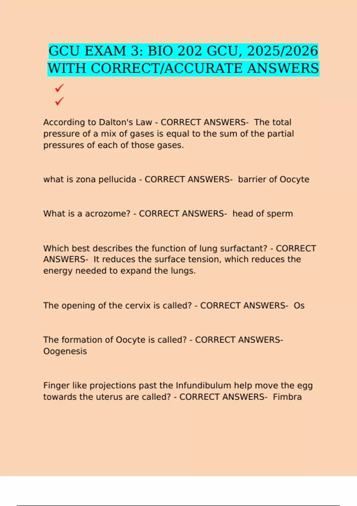 GCU EXAM 3: BIO 202 GCU, 2025/2026 WITH CORRECT/ACCURATE ANSWERS - BIO ...