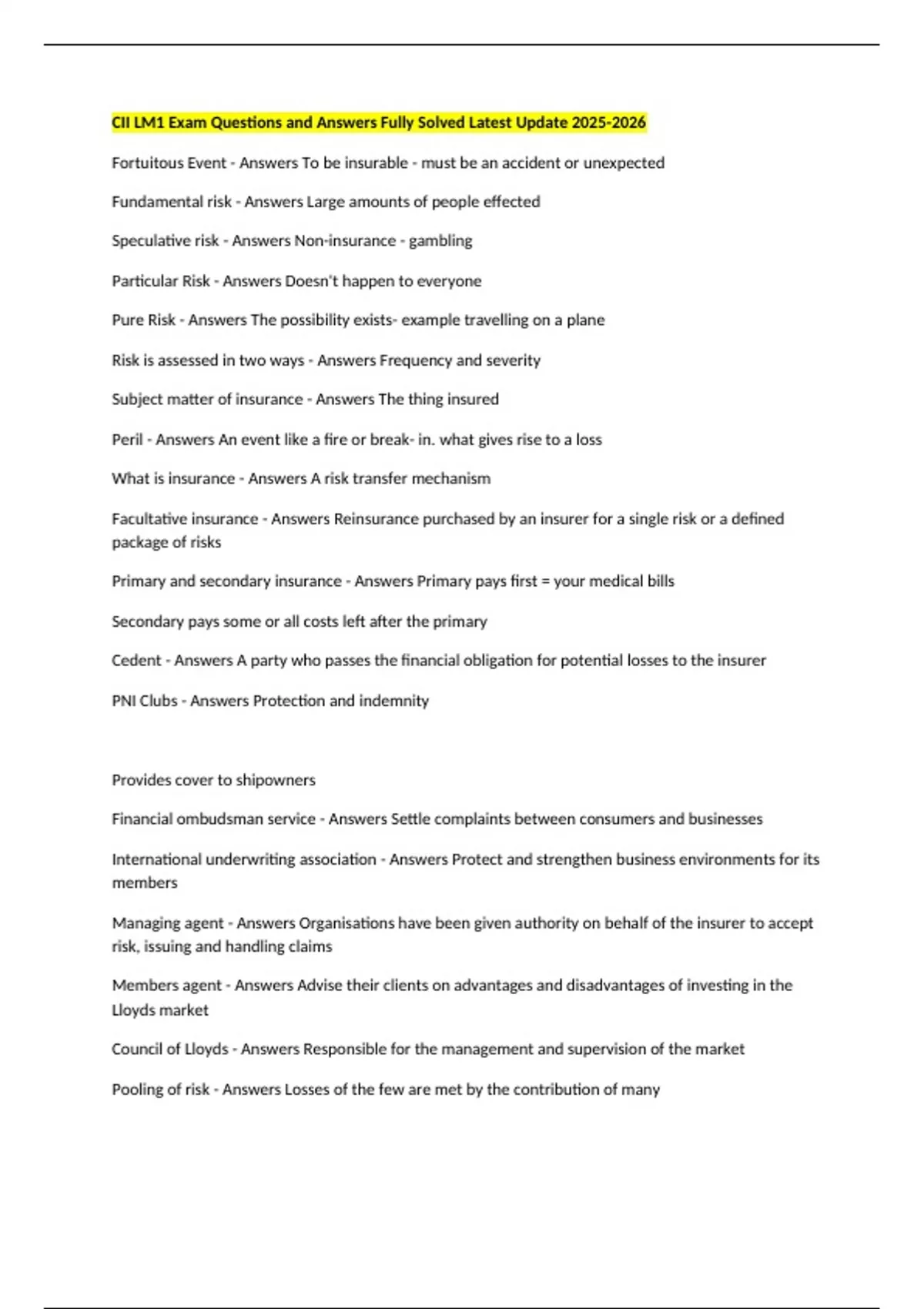 CII LM1 Exam Questions and Answers Fully Solved Latest Update - CII LM1 ...