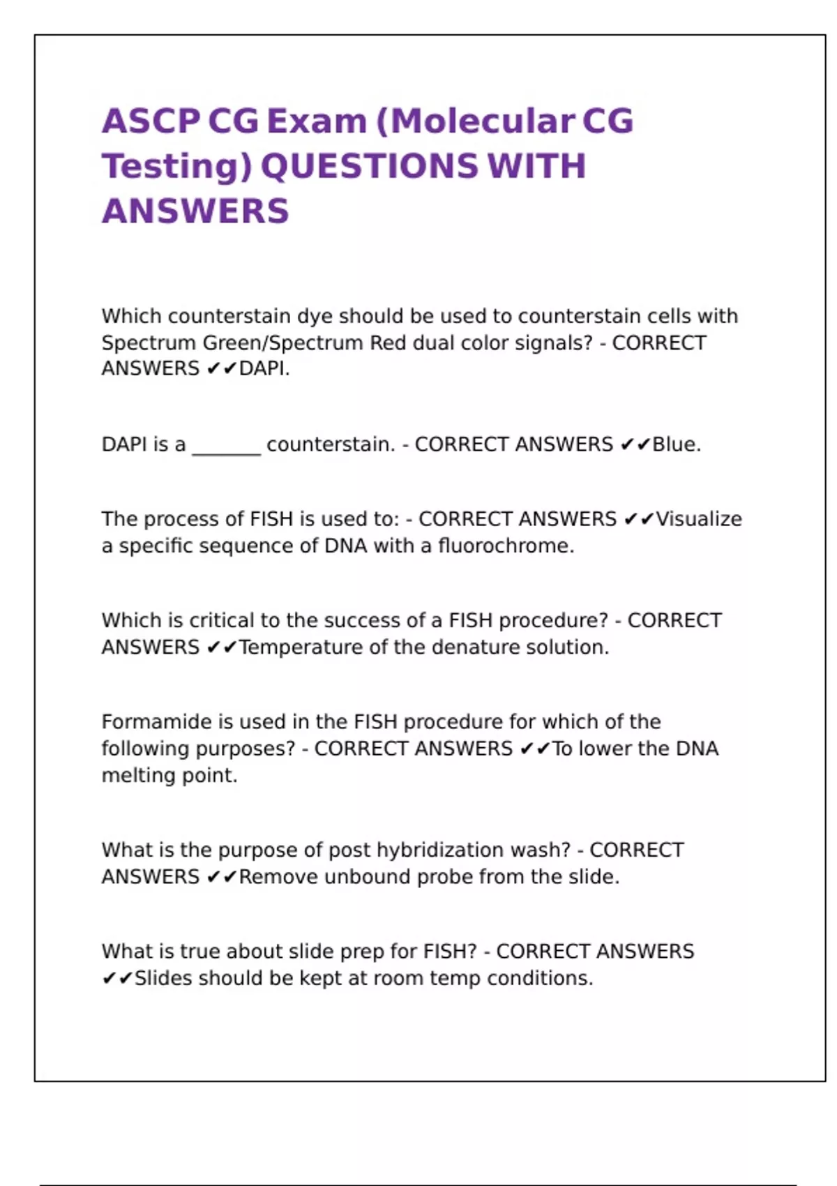 ASCP CG Exam (Molecular CG Testing) QUESTIONS WITH ANSWERS - ASCP CG ...