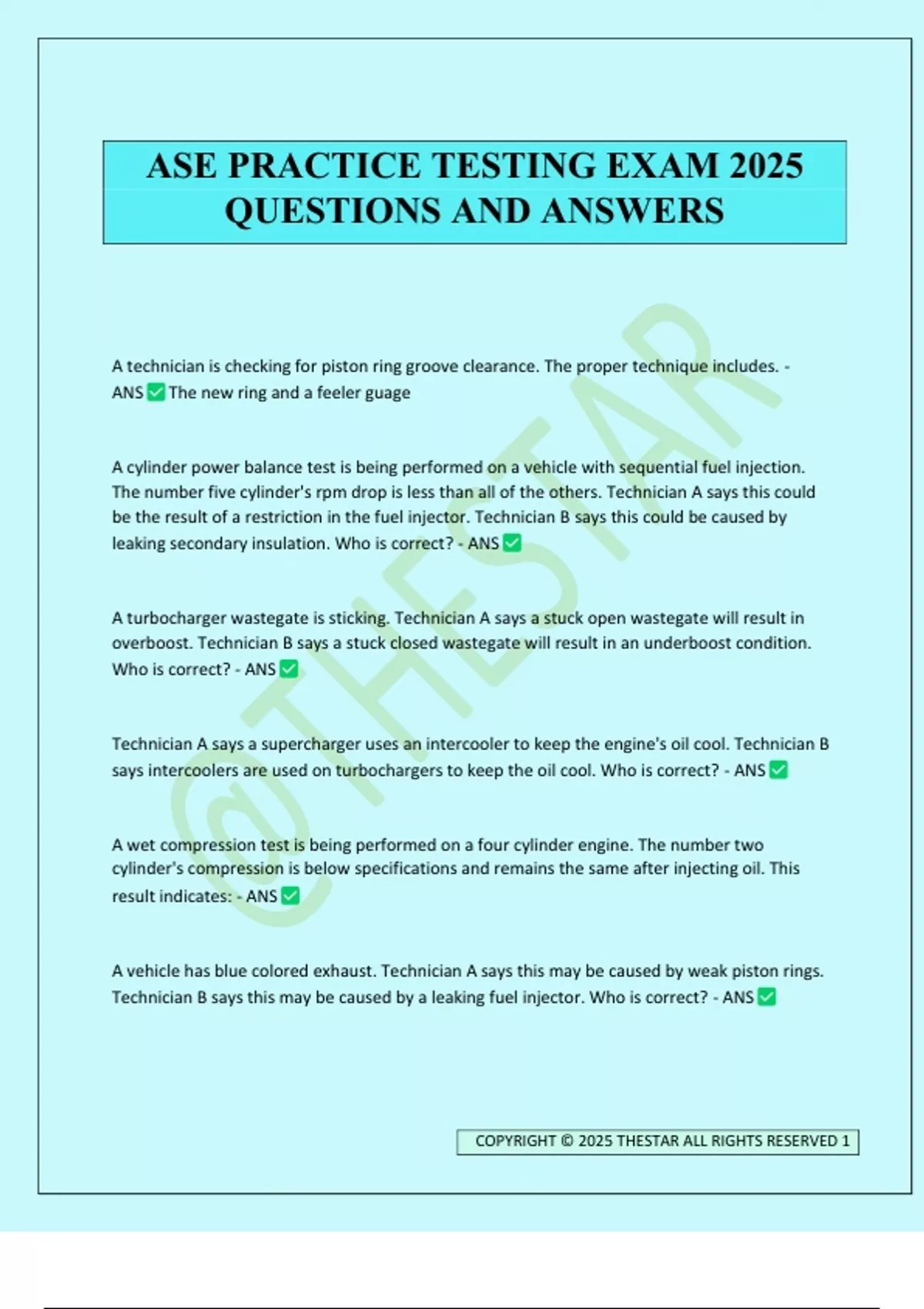 ASE PRACTICE TESTING EXAM 2025 QUESTIONS AND ANSWERS - ASE - Stuvia US