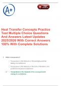 Heat Transfer Concepts Practice Test Multiple Choice Questions And Answers Latest Updates 2025&sol;2026 With Correct Answers 100&percnt; With Complete Solutions