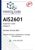 AIS2601 Assignment 2 &lpar;DETAILED ANSWERS&rpar; 2025 - DISTINCTION GUARANTEED