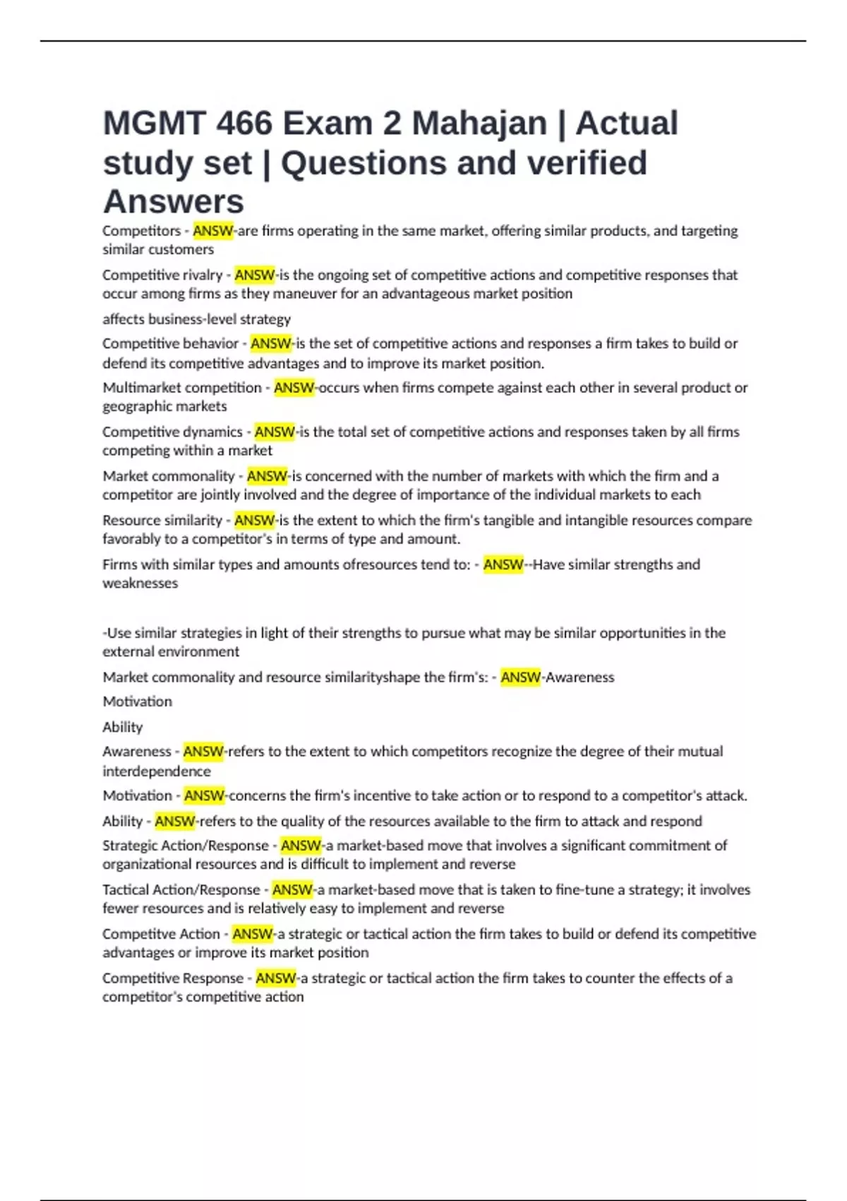 MGMT 466 Exam 2 Mahajan | Actual study set | Questions and verified ...