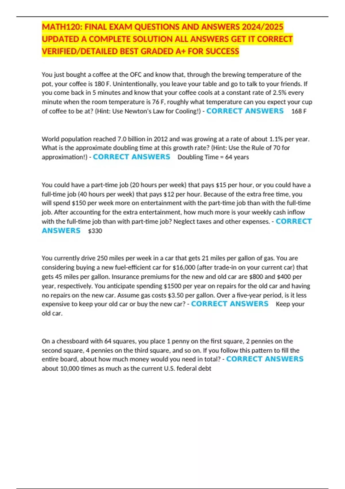 MATH120: FINAL EXAM QUESTIONS AND ANSWERS 2024/2025 UPDATED A COMPLETE ...