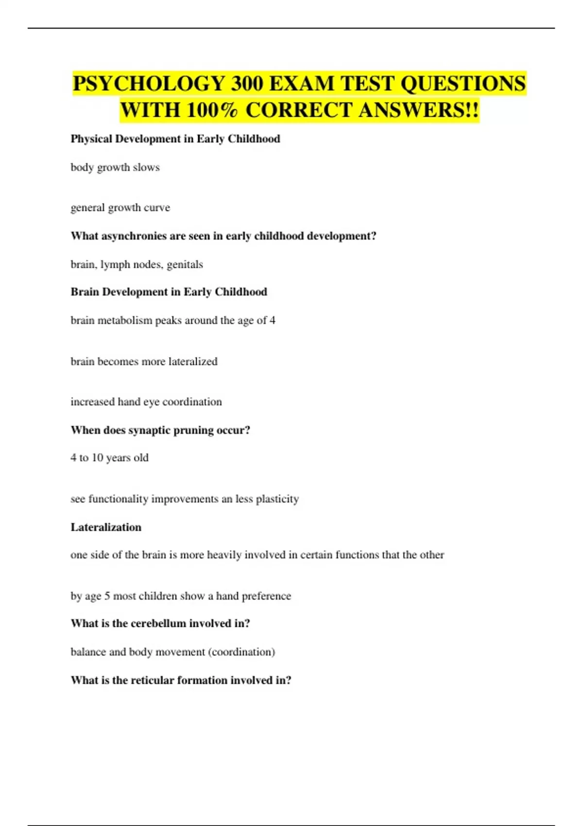 PSYCHOLOGY 300 EXAM TEST QUESTIONS WITH 100% CORRECT ANSWERS ...
