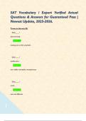 SAT Vocabulary &sol; Expert Verified Actual Questions & Answers for Guaranteed Pass &vert; Newest Update&comma; 2025-2026&period;  Terms in this set &lpar;43&rpar;    Quiz&lowbar;&lowbar;&lowbar;&lowbar;&quest; disconcerting -       Answer causing one to feel unsettled      Quiz&lowbar;&lowbar;&lowbar;&lowbar;&quest; unobtrusive -       Answer not readi