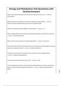 Energy and Metabolism Test Questions with Verified Answers