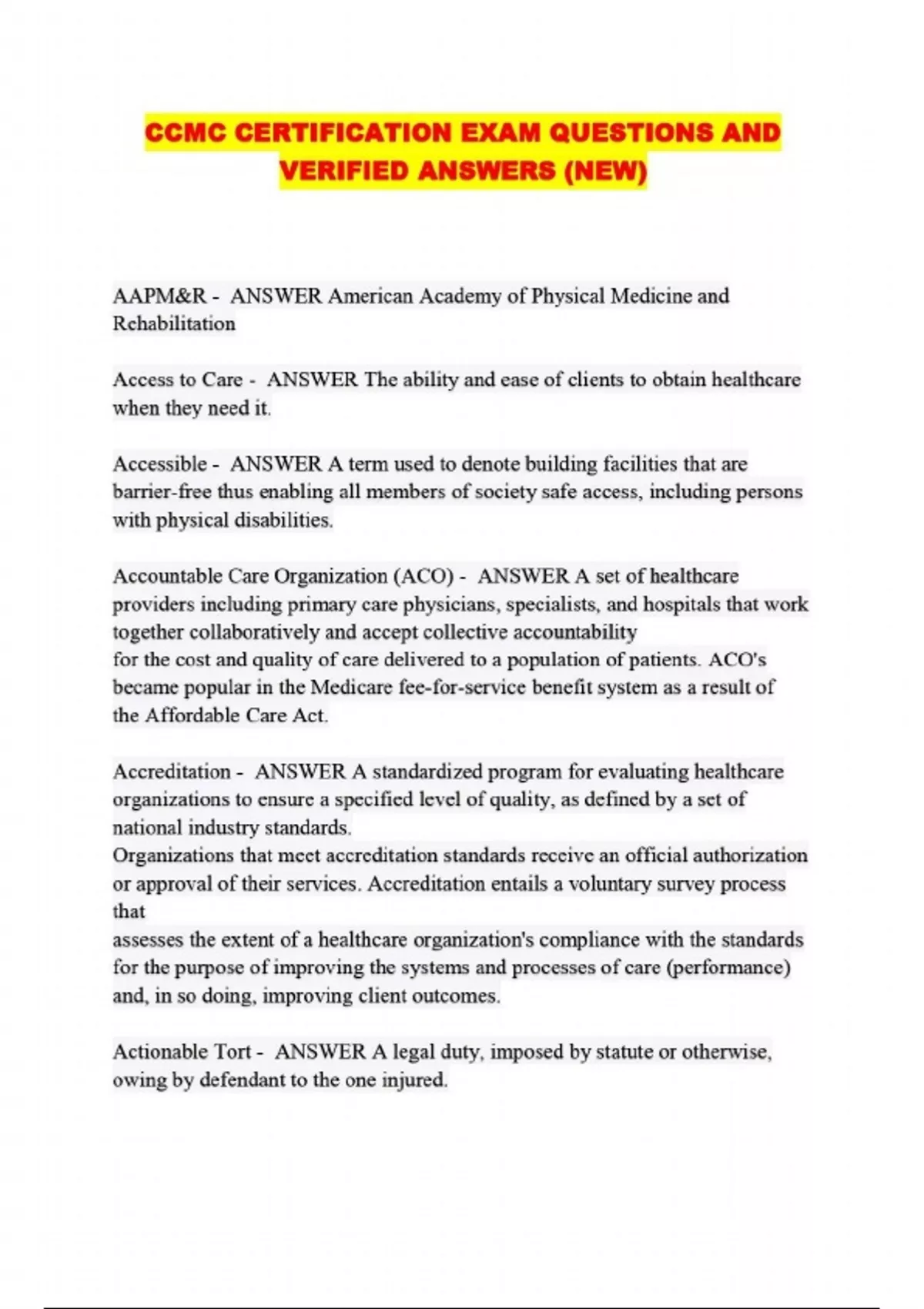 Sample Ccmg Test Example CCMC PACKAGED EXAMS: QUESTIONS AND 100% FULLY CORRECT ANSWERS - Stuvia US