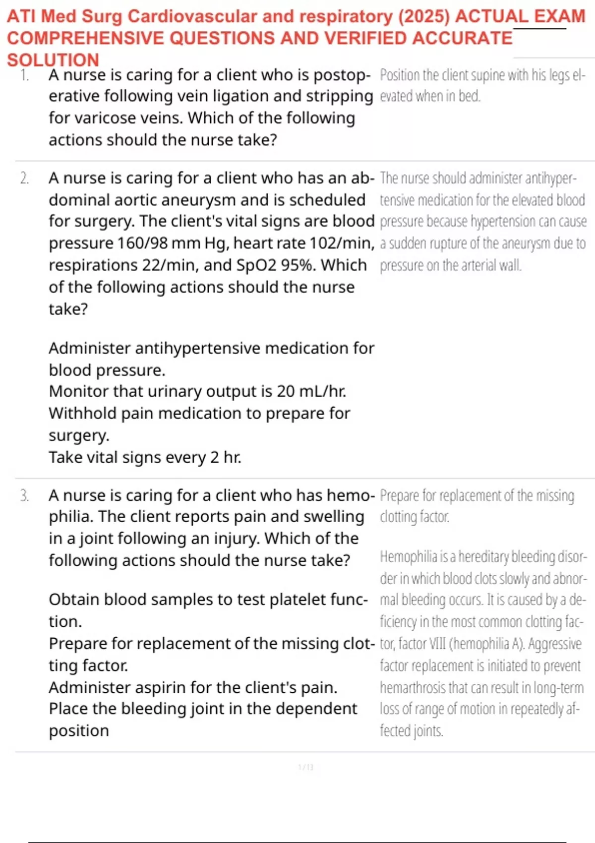 ATI Med Surg Cardiovascular and respiratory (2025) ACTUAL EXAM ...