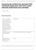 Massachusetts Certified Peer Specialist &lpar;CPS&rpar; COMPLETE &lpar;2025&rpar; EXAM TEST WITH LATEST UPDATED &lpar;QUESTIONS AND ANSWERS&rpar;