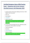 Certified Emergency Nurse &lpar;CEN&rpar; Practice  Exam 1 &ndash;Questions and Correct Answers  &lpar;Verified Answers&rpar; with Rationales 2025