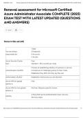 Renewal assessment for Microsoft Certified&colon; Azure Administrator Associate COMPLETE &lpar;2025&rpar; EXAM TEST WITH LATEST UPDATED &lpar;QUESTIONS AND ANSWERS&rpar;