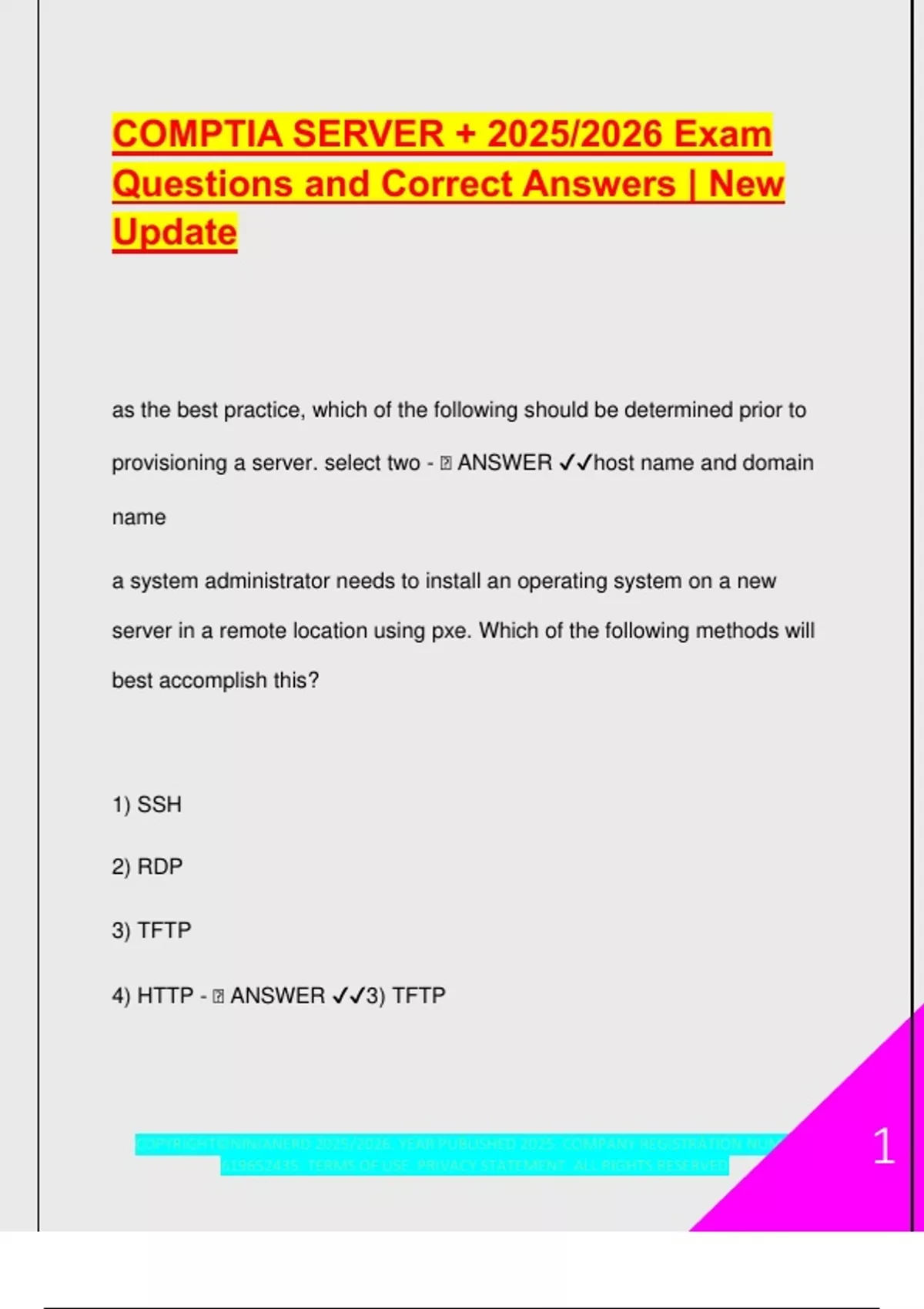 CompTIA Server+ (SERVE1) – 2025/2026 – Complete Exam Questions and ...